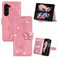 thumbnail image 1 of Dteck for Samsung Galaxy Z Fold 4 Case Wallet for Women, Flip Folio Cover with Butterfly Embossed Diamond PU Leathe Stand Card Holder Protective Case with Wrist Strap,Pink, 1 of 6