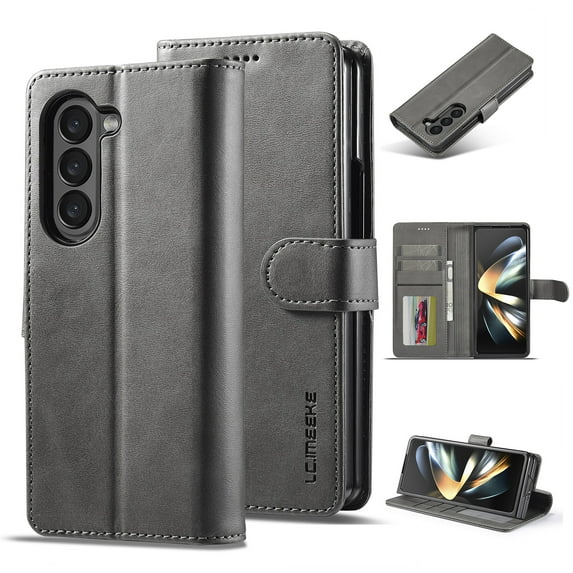 Dteck Samsung Galaxy Z Fold 5 5G Case, Magnetic Luxury PU Leather Galaxy Z Fold 5 Wallet Case RFID Blocking with Card Slot Flip Kickstand Phone Cover Compatible with Galaxy Z Fold 5 (2023),Gray