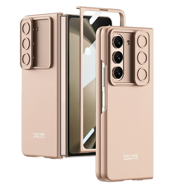 Dteck for Samsung Galaxy Z Fold 5 Case 2023 with Slide Camera Cover & Built-in Screen Protector, Full Body Protection Ultra Slim Shockproof Protective Cover for Samsung Z Fold5 5G,Gold