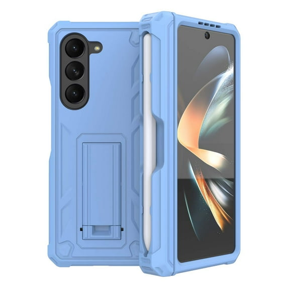 Dteck for Samsung Galaxy Z Fold 5 Case with Belt Clip, Z Fold5 Case with Hinge Protection S Pen Slot, Heavy Duty Hybrid Shockproof Rugged Protective Cover with Kickstand for Galaxy Z Fold5,Blue