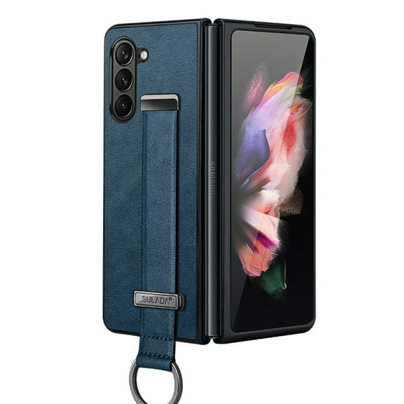 Dteck for Samsung Galaxy Z Fold 5 Case with Hand Strap Holder, Slim Shockproof Protective Case Adjustable Wristband Stand Cover for Samsung Galaxy Z Fold 5 5G,Darkblue