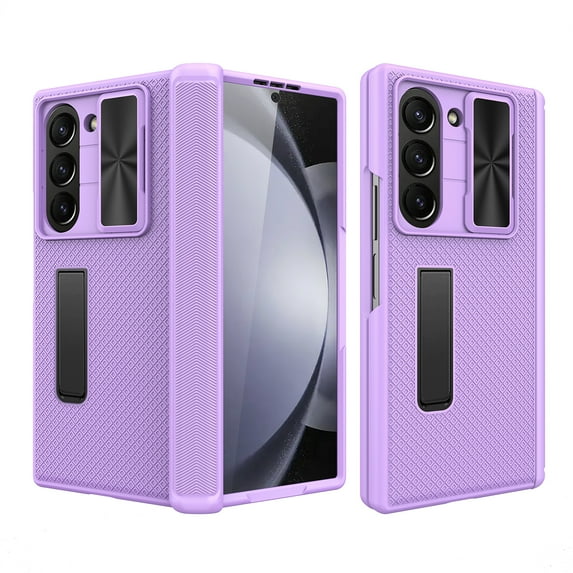 Dteck for Samsung Galaxy Z Fold 5 Case with Hinge Protection & Built-in Sliding Camera Cover,Full Body Case with Built-in Screen Protector,Sturdy Shockproof Stand Phone Case for Samsung Z Fold5,Purple