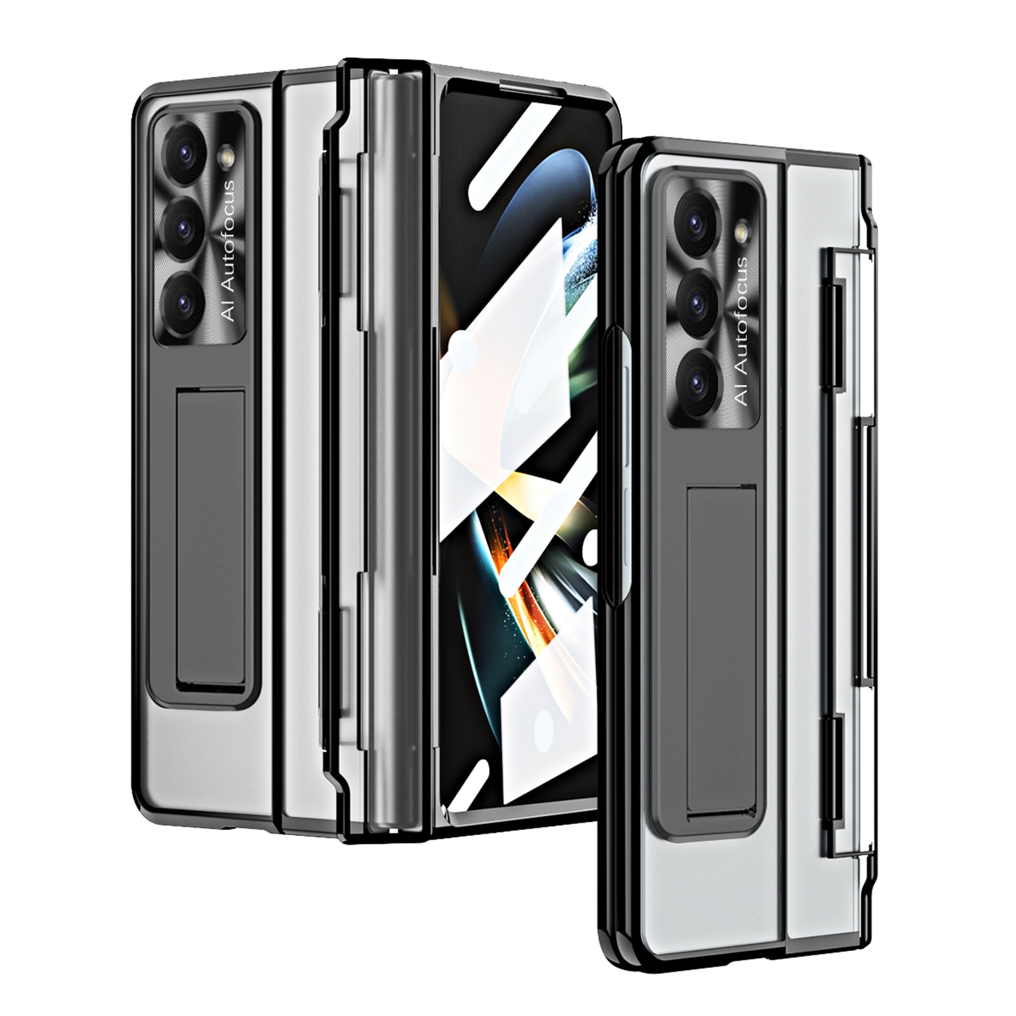 Dteck for Samsung Galaxy Z Fold 5 Case, Hinge Protection with Kickstand, Transparent Clear Back Cover with Built-in Screen Protector Shockproof Full Protective Phone Case for Z Fold5 2023,Black