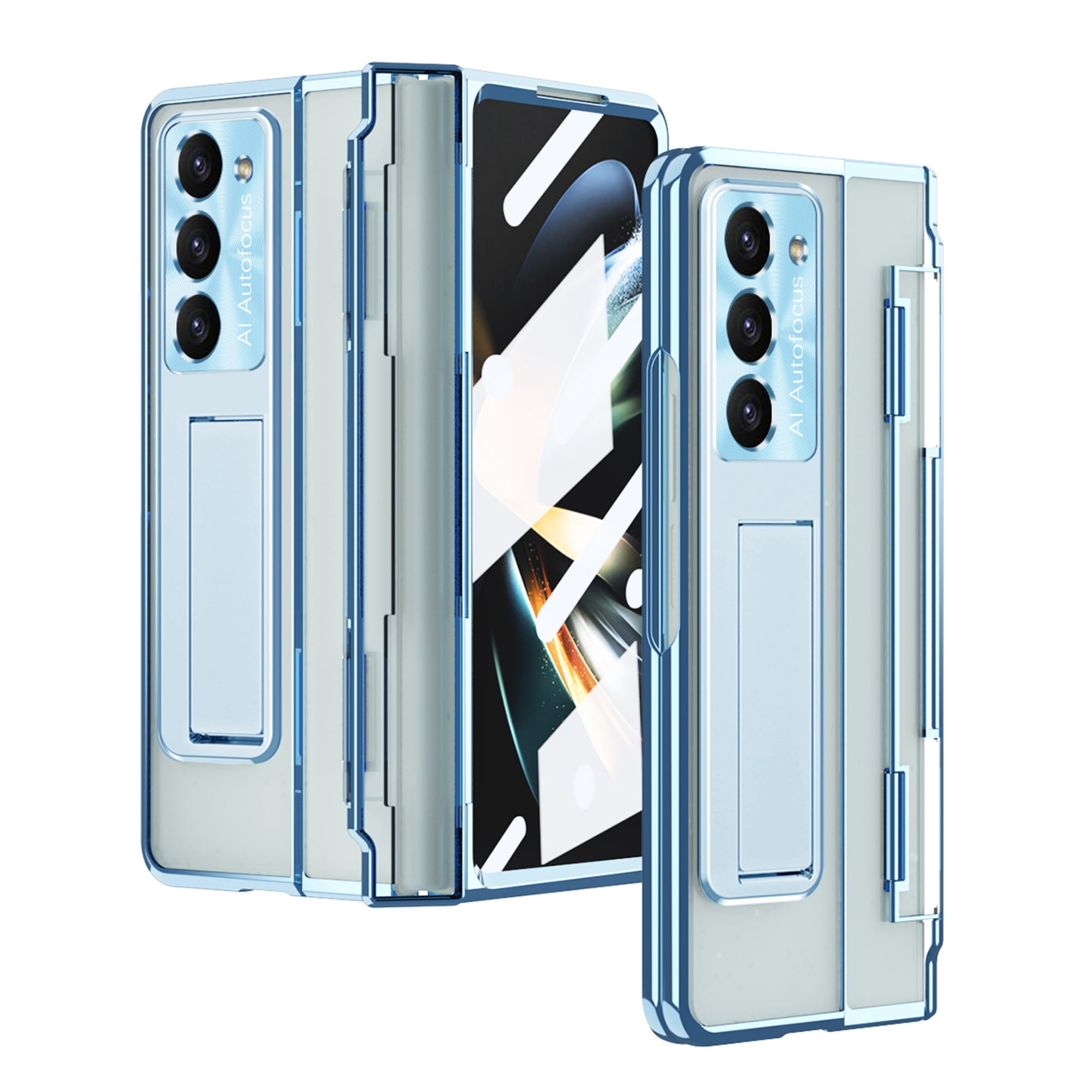 Dteck for Samsung Galaxy Z Fold 5 Case, Hinge Protection with Kickstand, Transparent Clear Back Cover with Built-in Screen Protector Shockproof Full Protective Phone Case for Z Fold5 2023,Blue