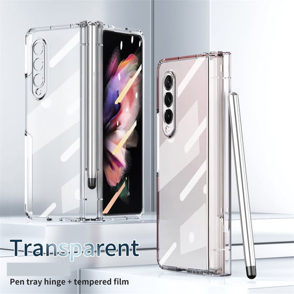 Dteck for Samsung Galaxy Z Fold 5 Case Hinge Protection Luxury Crystal Transparent All-Inclusive Full Body Case Bulit-in Screen Protector with Stylus for Samsung Galaxy Z Fold5 5G,Clear