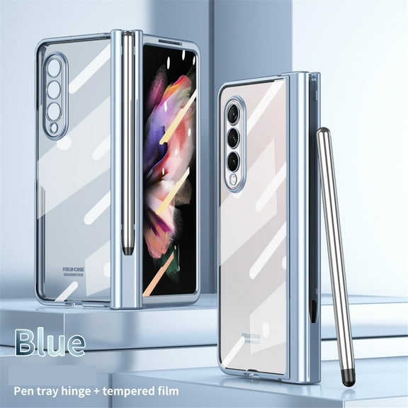 Dteck for Samsung Galaxy Z Fold 5 Case Hinge Protection Luxury Plating Transparent All-Inclusive Full Body Case Bulit-in Screen Protector with Stylus for Samsung Galaxy Z Fold5 5G,Blue