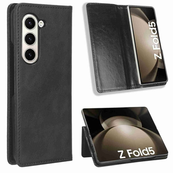 Dteck for Samsung Galaxy Z Fold 5 Case Leather, Luxury Soft PU Leather Phone Case for Men Women, Shockproof Protective Back Slim Fit Cover Case for Samsung Galaxy Z Fold 5 5G 2023,Black