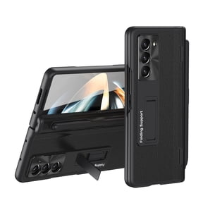 Dteck for Samsung Galaxy Z Fold 5 Case with Magnetic Hinge Protection S Pen Holder Built-in Screen Protector Adjustable Stand, Camera Protection & Luxury Shockproof Thin Hard PC Cover, Black