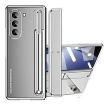 Dteck for Samsung Galaxy Z Fold 5 Case with S Pen Holder & Stylus, Magnetic Detachable Hinge Protection Case for Samsung Z Fold 5 with Built-in Screen Protector Kicktand,Silver