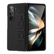 Dteck for Samsung Galaxy Z Fold 5 Case with Strap, Non Slip Silicone Touch Slim Protective Z Fold 5 Phone Case with Elastic Finger Wristband, Shockproof PC Cover for Samsung Galaxy Z Fold 5 2023,Black
