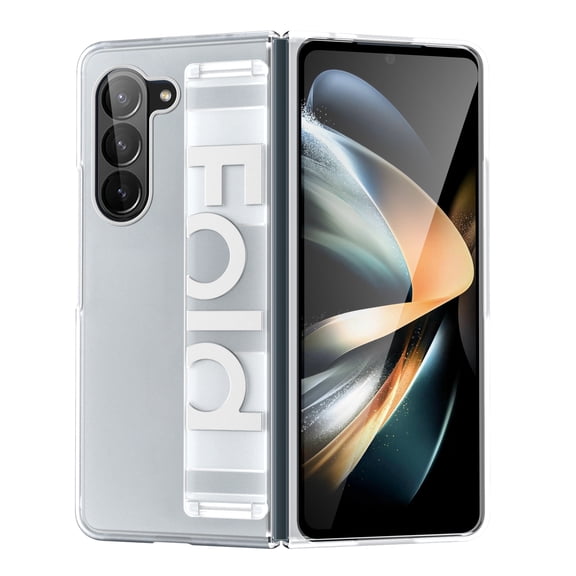 Dteck for Samsung Galaxy Z Fold 5 Case with Strap, Non Slip Silicone Touch Slim Protective Z Fold 5 Phone Case with Elastic Finger Wristband, Shockproof PC Cover for Samsung Galaxy Z Fold 5 2023,Gray