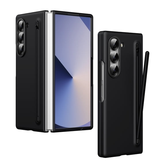 Dteck for Samsung Galaxy Z Fold 5 Case with Tempered Glass Screen Protector, Durable Hard Rugged Case with S Pen Holder + Free Stylus for Galaxy Z Fold 5,Black