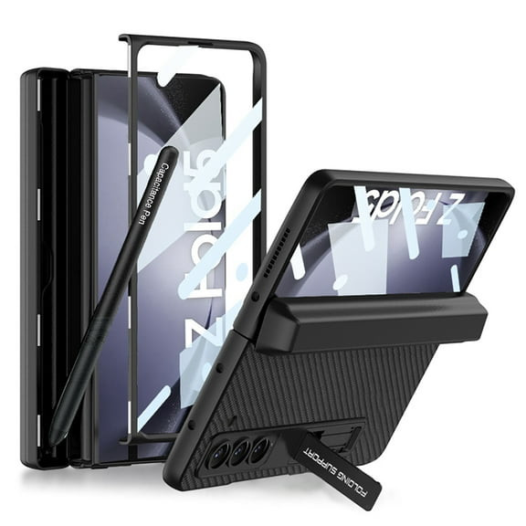 Dteck for Samsung Galaxy Z Fold 5 Case With Magnetic Hinge, Built-in Front Screen Protector All-Inclusive Anti-Drop Magnetic Suction Cover with Stylus for Samsung Galaxy Z Fold5,Carbon Fiber Texture