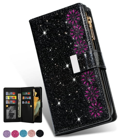 Dteck for Samsung Galaxy Z Fold 5 Case, Z Fold5 5G Wallet Case for Women Men with Card Holder Zipper Wristlet Luxury PU Leather Case for Samsung Galaxy Z Fold 5,Black