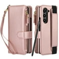 thumbnail image 1 of Dteck for Samsung Galaxy Z Fold 5 Wallet Case with Card Holder Zipper Pocket, Built-in S Pen Holder/Stylus/Wrist Strap/Kickstand, Soft PU Leather Protective Cover for Z Fold5,Rosegold, 1 of 8