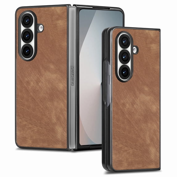 Dteck for Samsung Galaxy Z Fold 6 5G Case, Retro PU Leather Ultra Thin Slim Durable Shockproof Protective Phone Cover for Samsung Galaxy Z Fold6, Brown