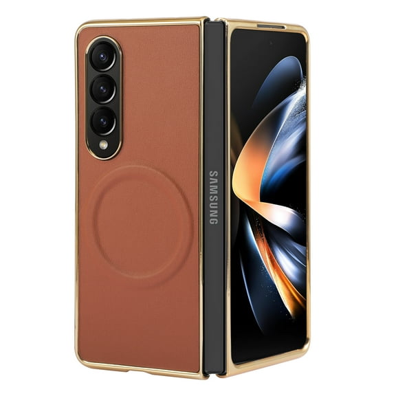 Dteck For Samsung Galaxy Z Fold 6 5G Case, Shockproof Magntic Premium PU Leather + Hard PC Shell Ultra Thin Slim Durable Non-Slip Phone Case Protective Cover, Brown