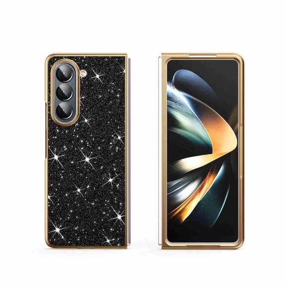 Dteck for Samsung Galaxy Z Fold 6 5G Glitter Phone Case for Women Girls, Shockproof Slim Ultra Thin Matte Back Protective Cover Crystal Bling Case, Black