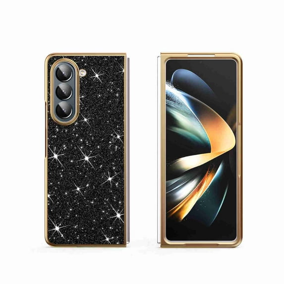 Dteck for Samsung Galaxy Z Fold 6 5G Glitter Phone Case for Women Girls, Shockproof Slim Ultra Thin Matte Back Protective Cover Crystal Bling Case, Black