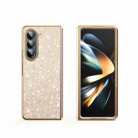 Dteck for Samsung Galaxy Z Fold 6 5G Glitter Phone Case for Women Girls, Shockproof Slim Ultra Thin Matte Back Protective Cover Crystal Bling Case, Gold