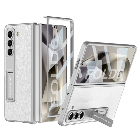 Dteck for Samsung Galaxy Z Fold 6 Case with Built-in Screen Protector, Adjustable Kickstand Slim Fit PU Leather Phone Cover for Smsung Z Fold6 5G,Silver