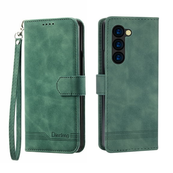 Dteck for Samsung Galaxy Z Fold 6 Case, Card Holder Slots Wrist Strap TPU Interior Protective Z Fold 6 Phone Case,Stand PU Leather Folio Flip Cases Cover for Samsung Galaxy Z Fold6,Green