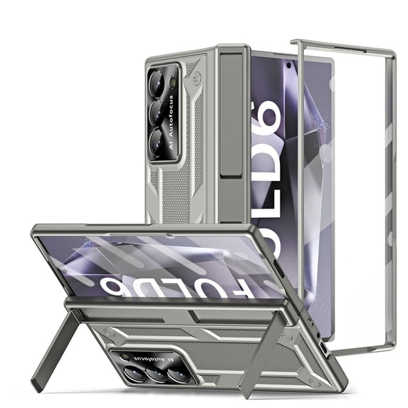Dteck for Samsung Galaxy Z Fold 6 Case, Hinge Protection & Built-in Screen Protector & Kickstand, Full Body Protective Phone Case for Galaxy Z Fold 6,Gray