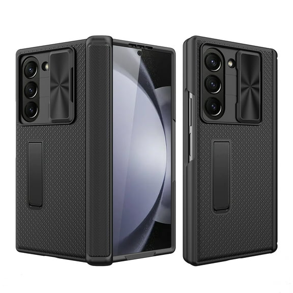 Dteck for Samsung Galaxy Z Fold 6 Case with Hinge Protection & Built-in Sliding Camera Cover,Full Body Case with Built-in Screen Protector,Sturdy Shockproof Stand Phone Case for Samsung Z Fold6,Black