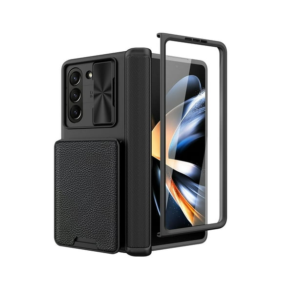 Dteck for Samsung Galaxy Z Fold 6 Case with Hinge Protection, Detachable Card Wallet Phone Case with Built-in Front Screen Protector, Hybrid Shockproof Rugged Case for Samsung Z Fold6,Black