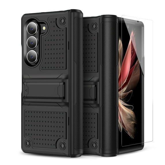 Dteck for Samsung Galaxy Z Fold 6 Case with Hinge Protection, Full Body Military Drop Shockproof Rugged Case with Screen Protector for Samsung Galaxy Z Fold6 with Kickstand, Black