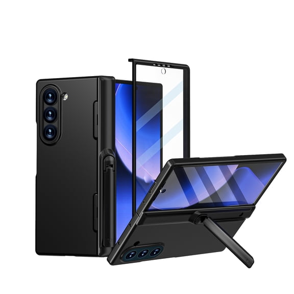 Dteck for Samsung Galaxy Z Fold 6 Case with Hinge Protection & Kickstand, Convenient Invisible Bracket, Built-in Front Screen Protector Full Body Protective Hinge Case for Samsung Z Fold 6,Black