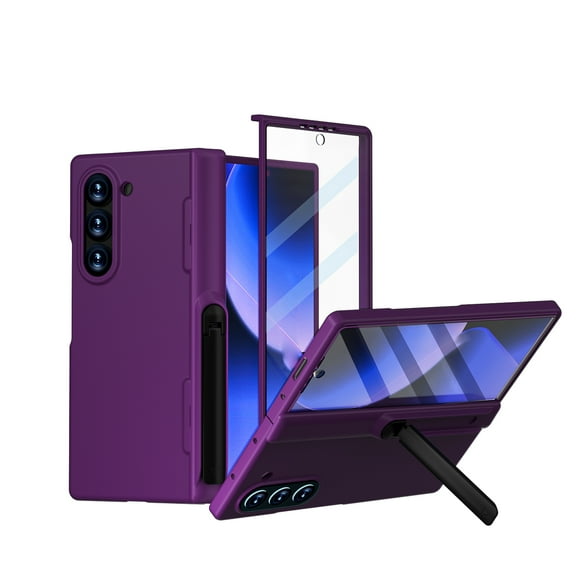 Dteck for Samsung Galaxy Z Fold 6 Case with Hinge Protection & Kickstand, Convenient Invisible Bracket, Built-in Front Screen Protector Full Body Protective Hinge Case for Samsung Z Fold 6,Deep Purple