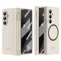 Dteck for Samsung Galaxy Z Fold 6 Case with Pen Stylus,Magnetic PC Case Built-in Front Screen Protector Compatible with Mag Safe Shockproof Cover for Galaxy Z Fold 6,Beige