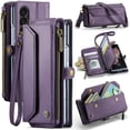 thumbnail image 1 of Dteck for Samsung Galaxy Z Fold 6 Case with RFID Blocking Wallet Case for Women Men, Shockproof PU Leather Magnetic Flip Strap Zipper Card Holder Phone Case,Purple, 1 of 7