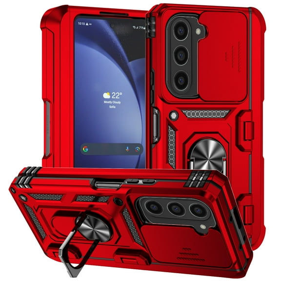 Dteck for Samsung Galaxy Z Fold 6 Case with S Pen Holder & Sliding Camera Protetor, Built-in Hinge Protection Durable Sturdy Phone Cover Case with Ring Holder Kickstand for Galaxy Z Fold6 5G,Red