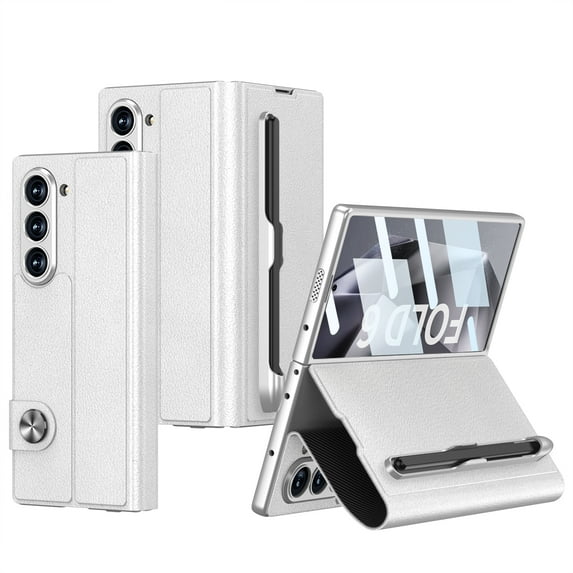 Dteck for Samsung Galaxy Z Fold 6 Case with S Pen Slot & Kickstand, Built-in Screen Protector Full-Body Protection Anti-Scratch Magnetic Closure Leather Flip Case for Z Fold 6,Silver