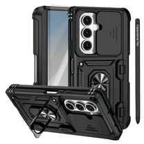 Dteck for Samsung Galaxy Z Fold 6 Case with Screen Protector, Hinge Protection with S Pen Holder   Stylus, Z Fold 6 Case with Slide Lens Cover Built-in Ring Kickstand Full-Body Drop Protection,Black
