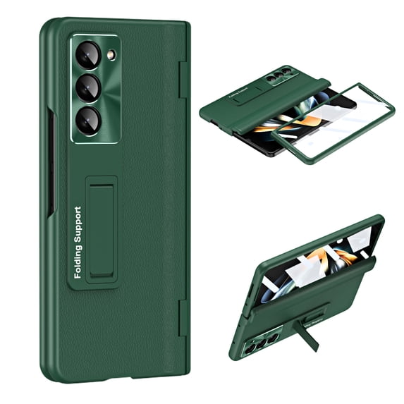 Dteck for Samsung Galaxy Z Fold 6 Case with Screen Protector, Hinge Protector Fine Leather & Metal Protective Phone Case with Kickstand for Galaxy Z Fold6, Green
