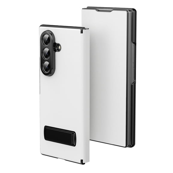 Dteck for Samsung Galaxy Z Fold 6 Case with Stand, Luxury Leather + Hard PC Shell Shockproof Hinge Protection, Slim Fit Scratch Resistant Flip Cover for Samsung Z Fold 6,White