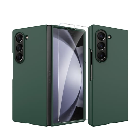 Dteck for Samsung Galaxy Z Fold 6 Case with Tempered Glass Screen Protector, Full Body Hard PC Ultra-Thin Anti-Scratches Shockproof Protective Phone Case for Galaxy Z Fold6 5G,Green