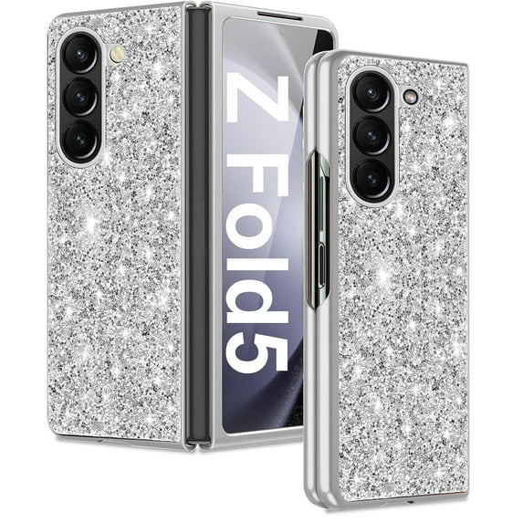 Dteck for Samsung Galaxy Z Fold 6 Case, Z Fold6 Glitter Case for Women Girls, Slim Ultra Thin Matte Sparkle Shiny Hard PC Shockproof Protective Cover for Samsung Galaxy Z Fold6,Silver