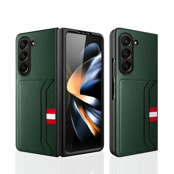 Dteck for Samsung Galaxy Z Fold 6 Full Body Case Hinge Coverage Protective with Built-in Screen Protector Kickstand PC All-Inclusive Shockproof Back Wallet Card Holder Cover for Z Fold 6 5G,Green