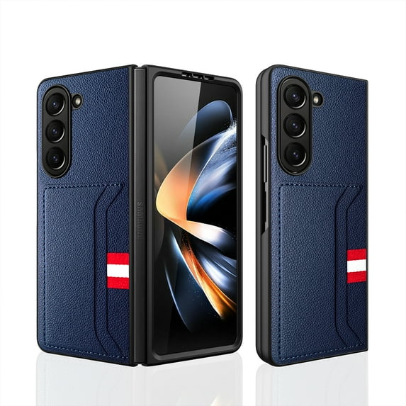 Dteck for Samsung Galaxy Z Fold 6 Full Body Case Hinge Coverage Protective with Built-in Screen Protector Kickstand PC All-Inclusive Shockproof Back Wallet Card Holder Cover for Z Fold 6 5G,Blue