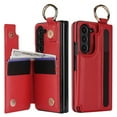 thumbnail image 1 of Dteck for Samsung Galaxy Z Fold 7 Case 2025 Wallet with Card Holder S Pen Holder, Premium Leather Magnetic Clasp Kickstand Shockproof Phone Cover with Finger Grip Key Ring,Red, 1 of 8