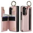 thumbnail image 1 of Dteck for Samsung Galaxy Z Fold 7 Case 2025 Wallet with Card Holder S Pen Holder, Premium Leather Magnetic Clasp Kickstand Shockproof Phone Cover with Finger Grip Key Ring,Rosegold, 1 of 8
