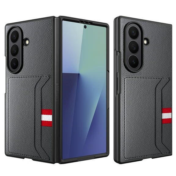 Dteck for Samsung Galaxy Z Fold 7 Case with Built-in Screen Protector, Slim Fit for Samsung Z Fold 7 Wallet Case with Card Holder, PU Leather + Hard PC Shell Protective Phone Cover for Z Fold 7,Gray