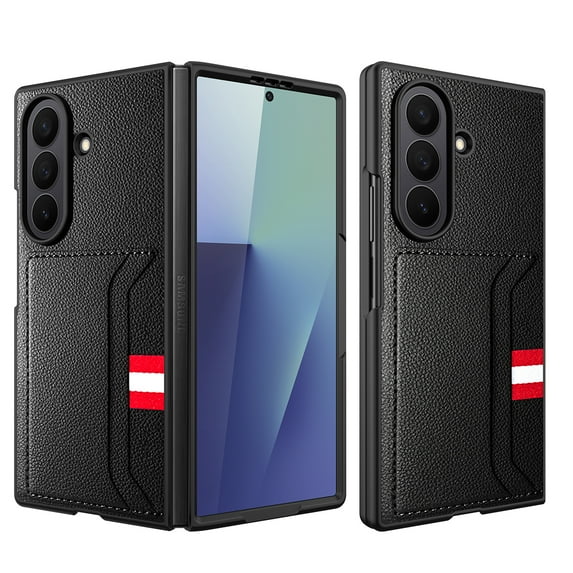 Dteck for Samsung Galaxy Z Fold 7 Case with Built-in Screen Protector, Slim Fit for Samsung Z Fold 7 Wallet Case with Card Holder, PU Leather + Hard PC Shell Protective Phone Cover for Z Fold 7,Black