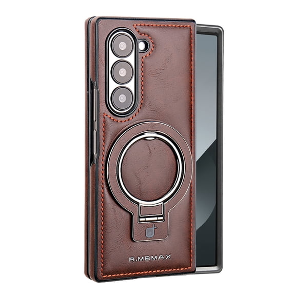 Dteck for Samsung Galaxy Z Fold 7 Case with Invisible Magnetic Ring Stand, Compatible with MagSafe, Soft P Leather Shockproof Front Bumper Phone Cover for Samsung Z Fold7 2025,Dark Brown