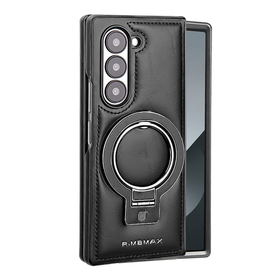 Dteck for Samsung Galaxy Z Fold 7 Case with Invisible Magnetic Ring Stand, Compatible with MagSafe, Soft P Leather Shockproof Front Bumper Phone Cover for Samsung Z Fold7 2025,Black