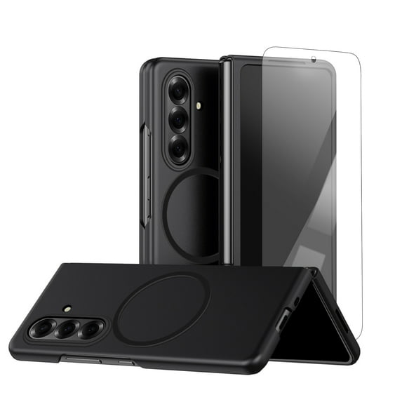 Dteck for Samsung Galaxy Z Fold 7 Case with Screen Protector, Magnetic for Z Fold 7 Case Compatible with MagSafe, Slim Matte Shockproof Hard PC Protective Phone Cover for Galaxy Z Fold 7,Black